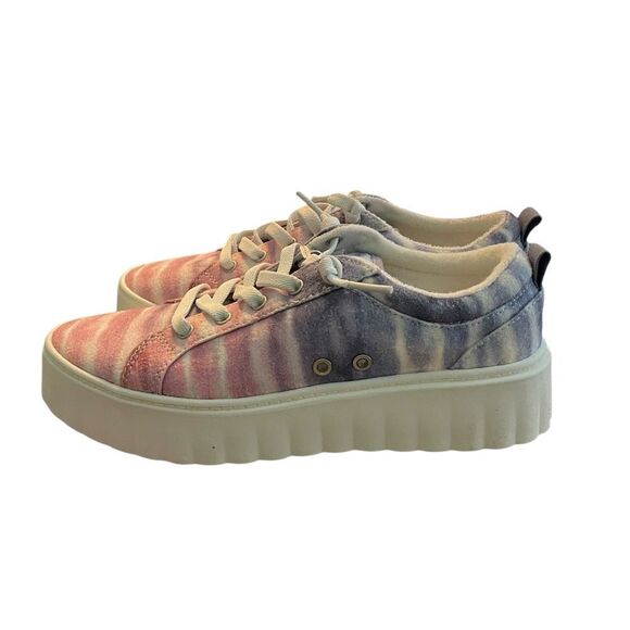 Roxy Sheilahh Slip-On Platform Sneaker Shoe Pink Blue White Tie Dye Stripe 8 - Picture 3 of 11